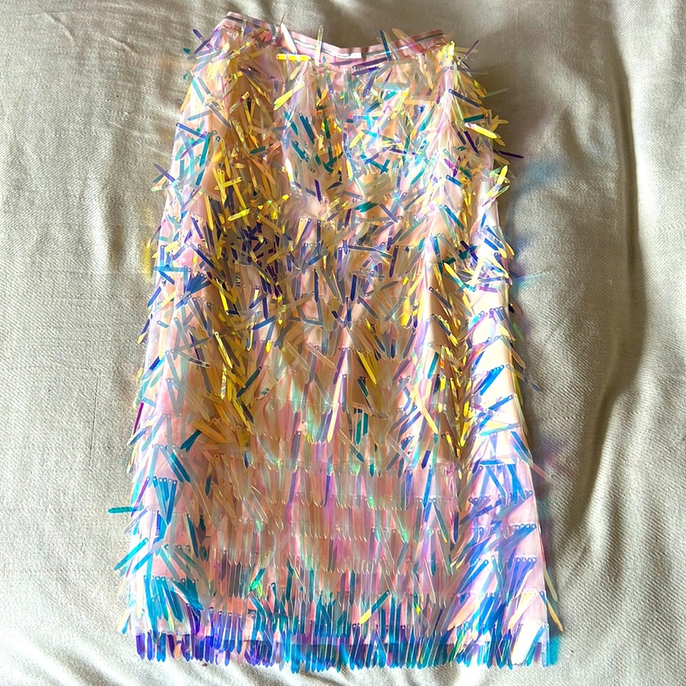 Fun calf length skirt from Lola and the Boys with long shimmery sequins.